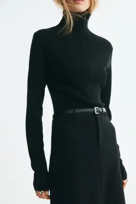 Top à col cheminée en mérinos - Noir — photo 2