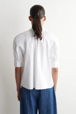 BLOUSE À MANCHES BALLON SMOCKÉES - BLANC — photo 4