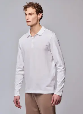 Polo Blanc Polo Manches Longues en Coton organique — photo 2