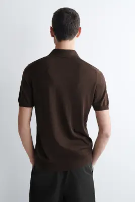 POLO SLIM EN MAILLE DE SOIE - BRUN — photo 4