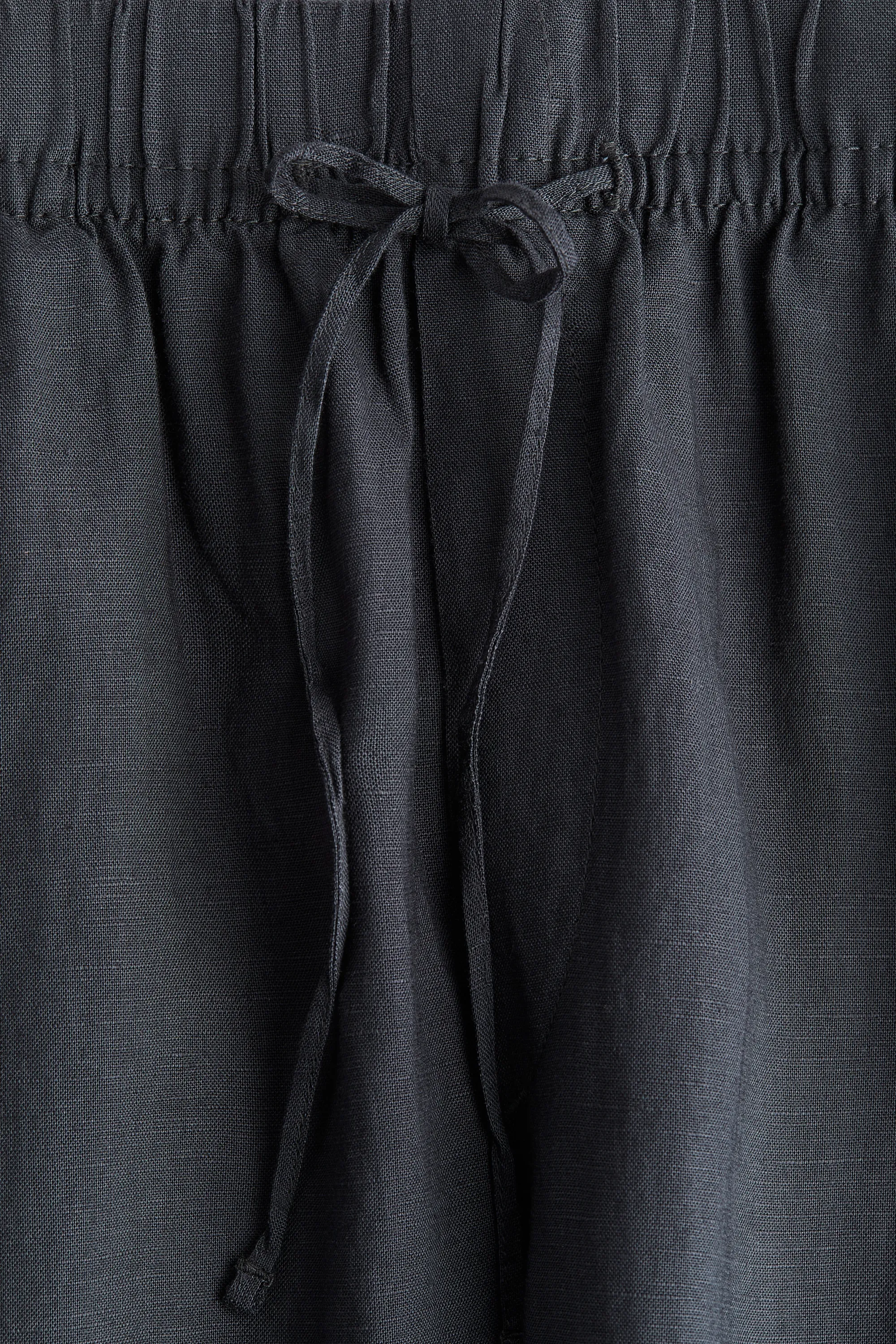 Pantalon en lin mélangé avec cordon de serrage - Quasi noir