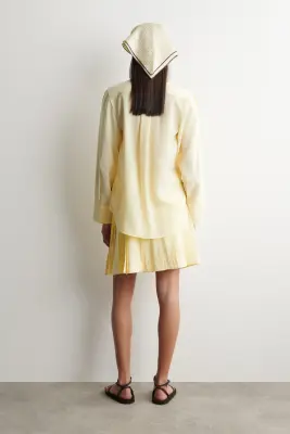 BLOUSE PLISSÉE À ENCOLURE NOUÉE - JAUNE BEURRE — photo 3