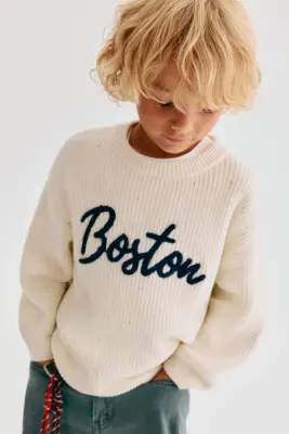 Pull loose avec texte - Beige clair/Boston — photo 1