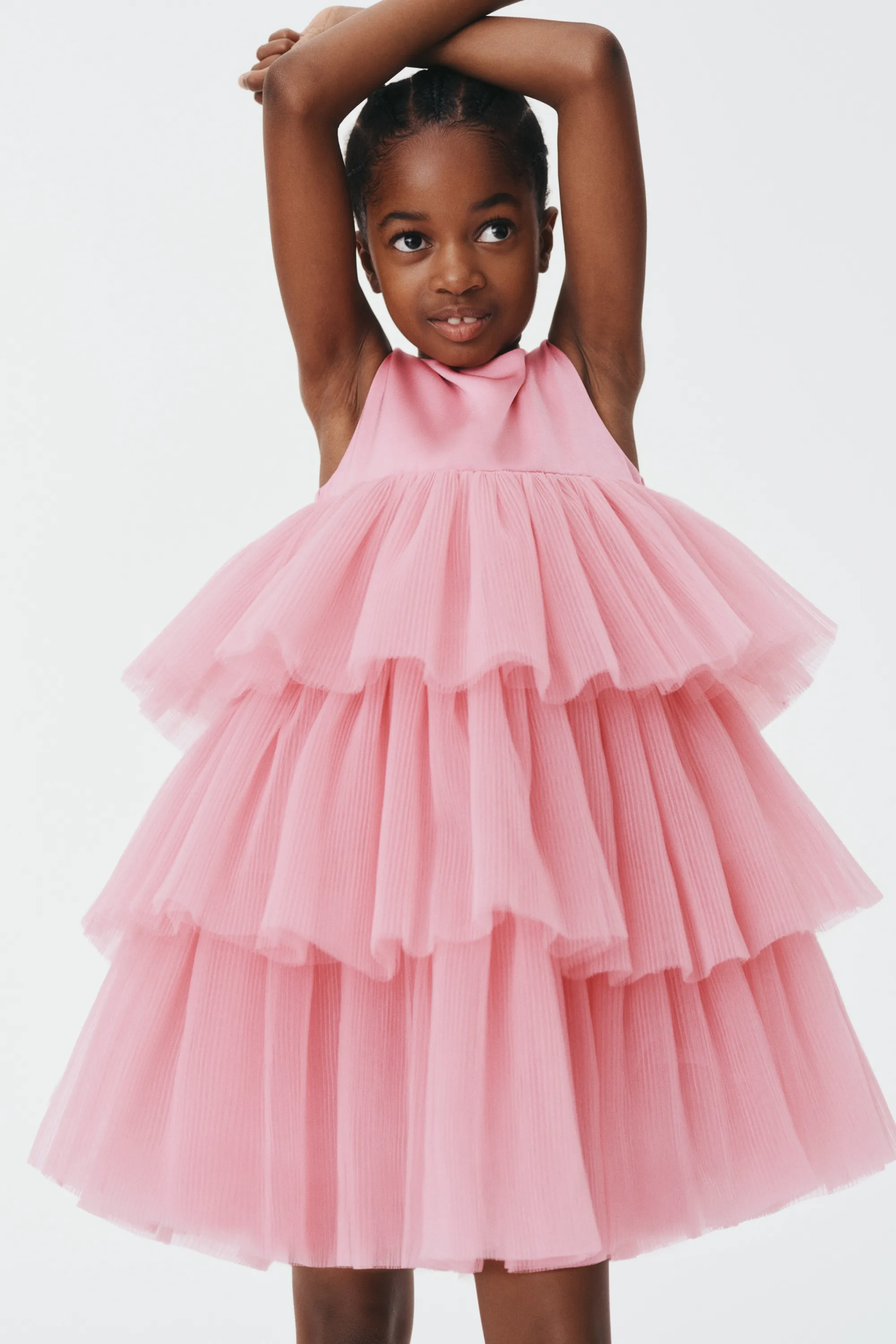 Robe avec jupe en tulle à volants étagés - Rose foncé