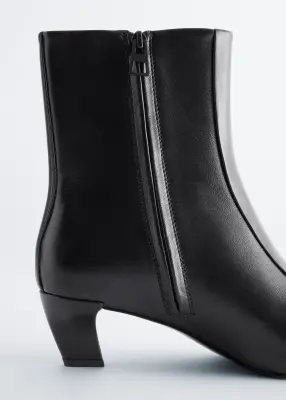 Bottines en cuir à petits talons - Noir — photo 5