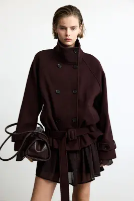Veste oversize en feutre - Marron foncé — photo 3