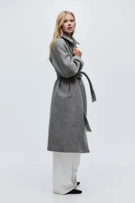 Manteau oversize en laine mélangée - Gris chiné — photo 4