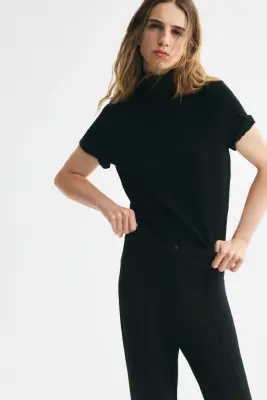 Top col roulé en maille fine - Noir — photo 2