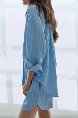 Chemise en lyocell mélangé - Bleu clair — photo 4