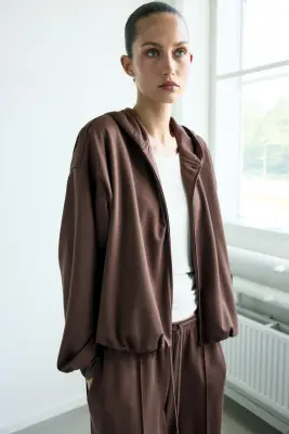 Pantalon à cordon en viscose mélangée - Taupe foncé — photo 1