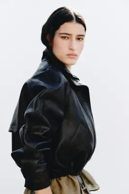 Veste oversize en cuir - Marron foncé — photo 2