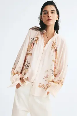 Blouse à boutons - Rose poudré/fleuri — photo 2