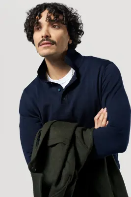 Le pull col polo - Bleu marine — photo 5