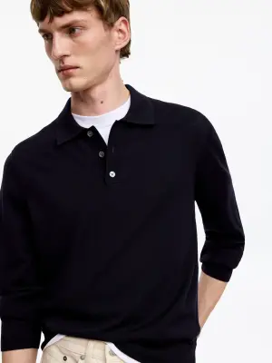 Polo en laine mérinos - Bleu foncé — photo 3