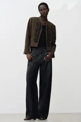 Veste en feutre avec détails à boutons - Vert kaki foncé — photo 2