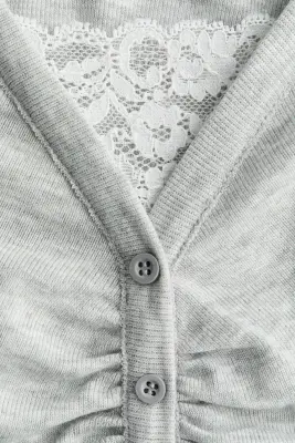 Lace-detail top - Gris clair chiné — photo 4