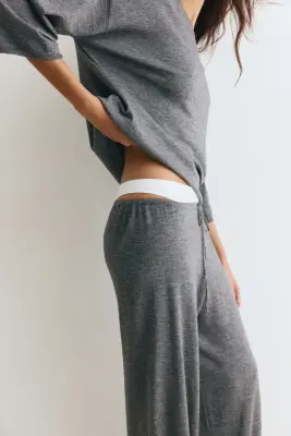 Pantalon jogger à jambes ballon en laine mélangée - Gris foncé chiné — photo 2
