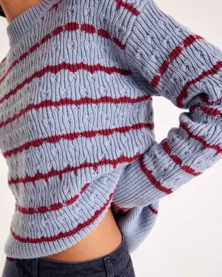 Pull Madeleine rayures bleu et bordeaux — photo 3