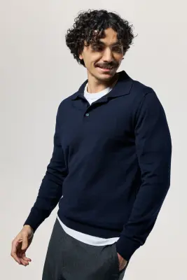 Le pull col polo - Bleu marine — photo 4