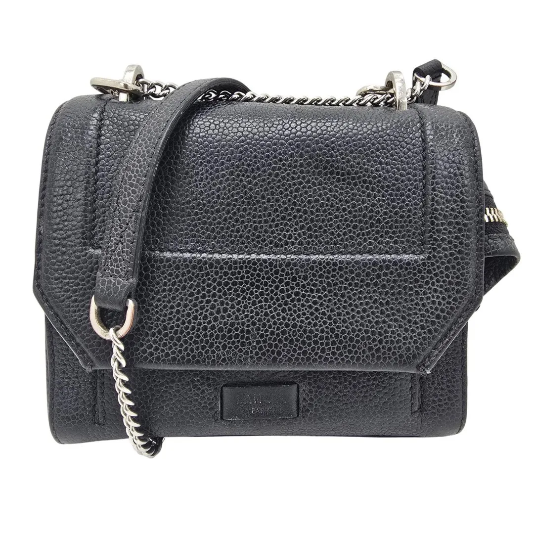 Sac ninon a rabat t.s cuir graine noir avec bandouliere