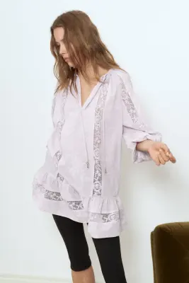 Robe tunique avec dentelle - Lilas — photo 2