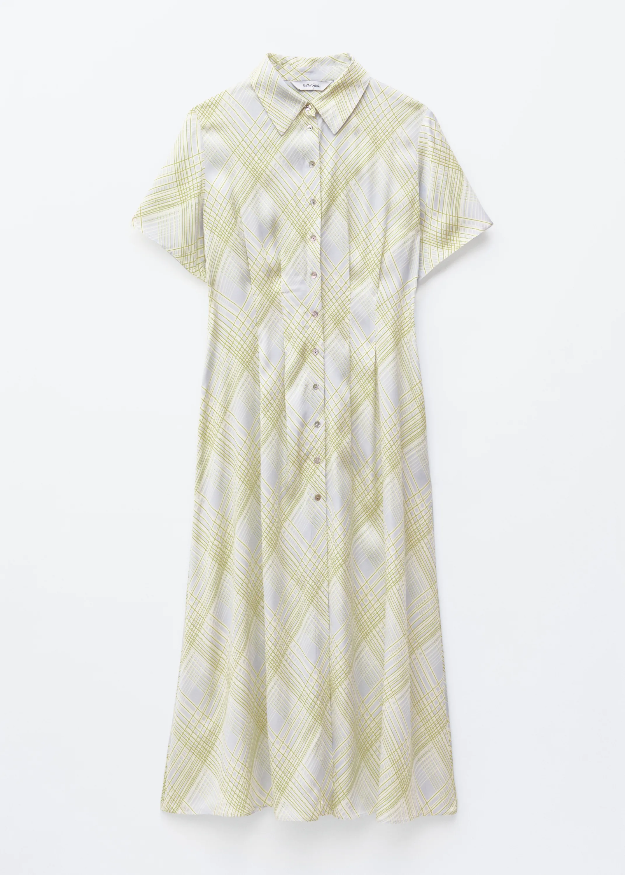 Robe-chemise plissée à la taille - Gris/carreaux verts