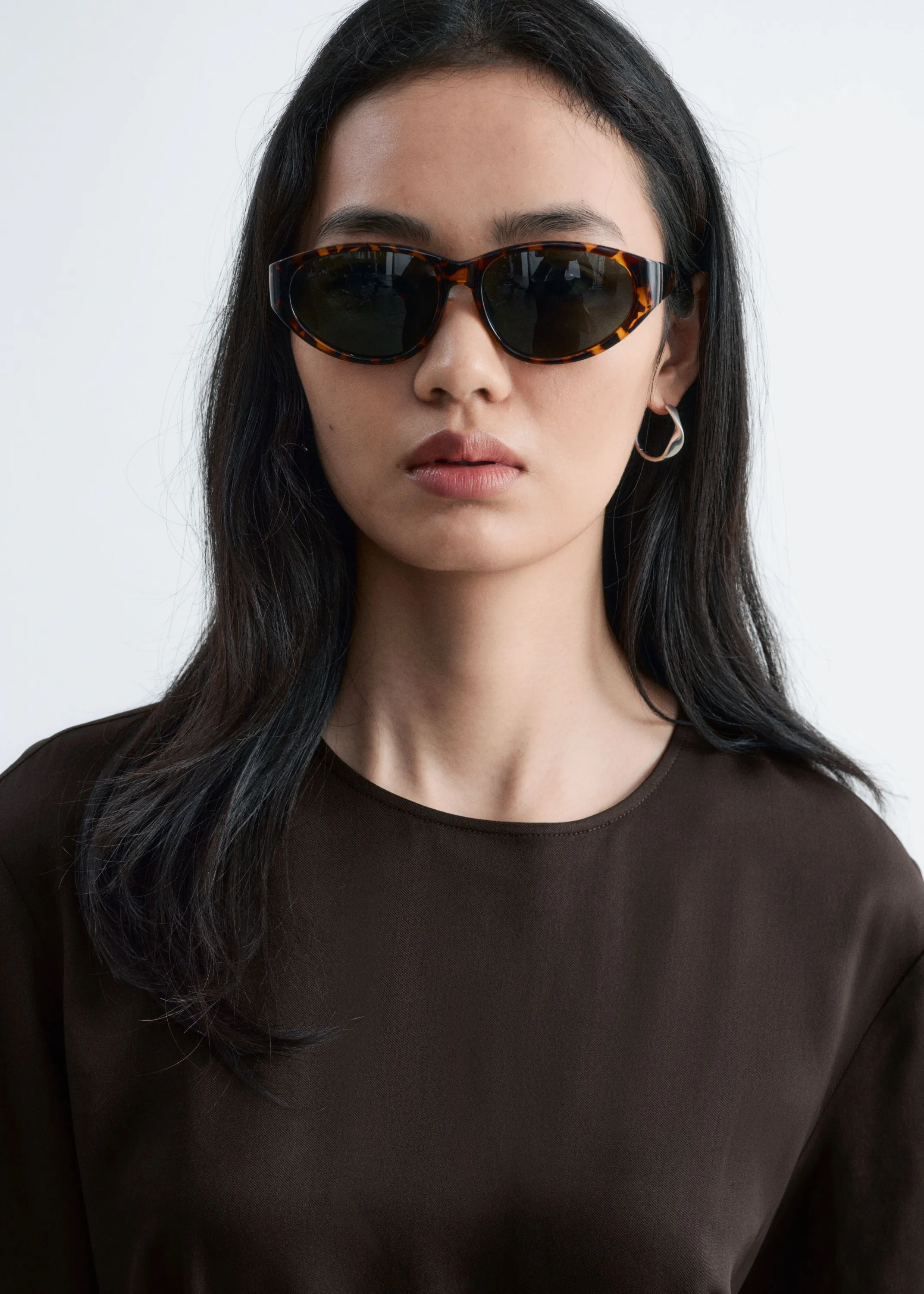 Robe midi à détails plissés - Marron foncé