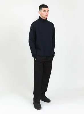 Ribbed High Neck Sweatshirt in Navy Blue Technical Knit — photo 4