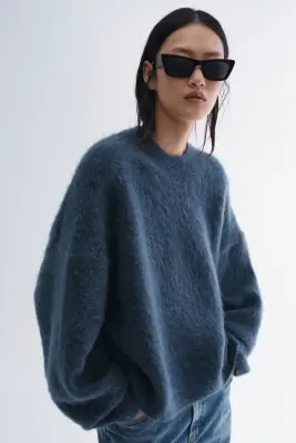 Pull brossé en mohair mélangé - Bleu pigeon — photo 2