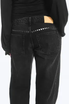 JEAN IMOO STUD LOOSE DROIT À TAILLE BASSE - Noir délavé — photo 3