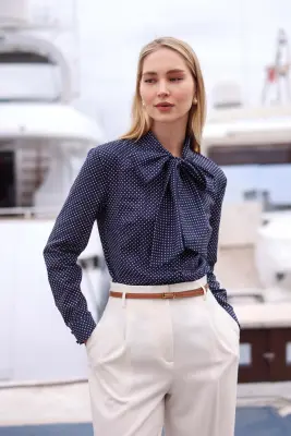 Kira Cotton Blouse - Navy with dots — photo 1