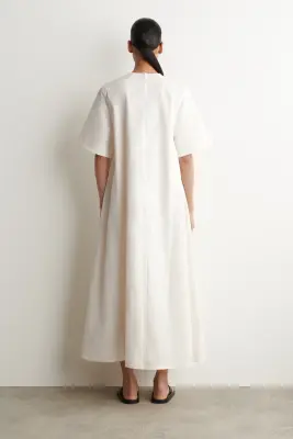 ROBE MIDI EN COTON À OURLET BRUT - BLANC — photo 3