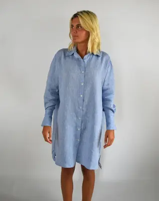 Robe Chemise Zazum en lin Chambray Bleu — photo 1