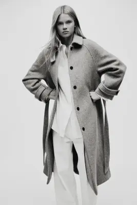 Manteau oversize en laine mélangée - Gris chiné — photo 3