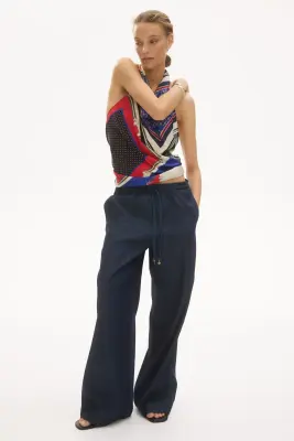Cowl-neck halterneck top - Bleu vif/rouge — photo 2