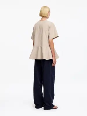 T-shirt péplum en coton pima - Beige — photo 1