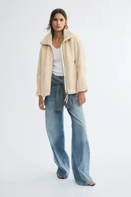 Veste oversize en tissu Teddy bear - Beige clair — photo 2
