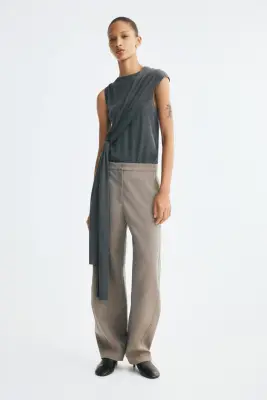 Top en maille fine avec détail à nouer - Gris foncé chiné — photo 1