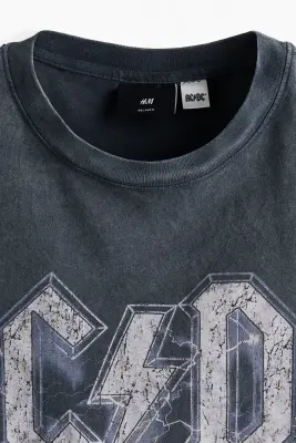 T-shirt imprimé Relaxed Fit en coton - Noir délavé/AC/DC — photo 4
