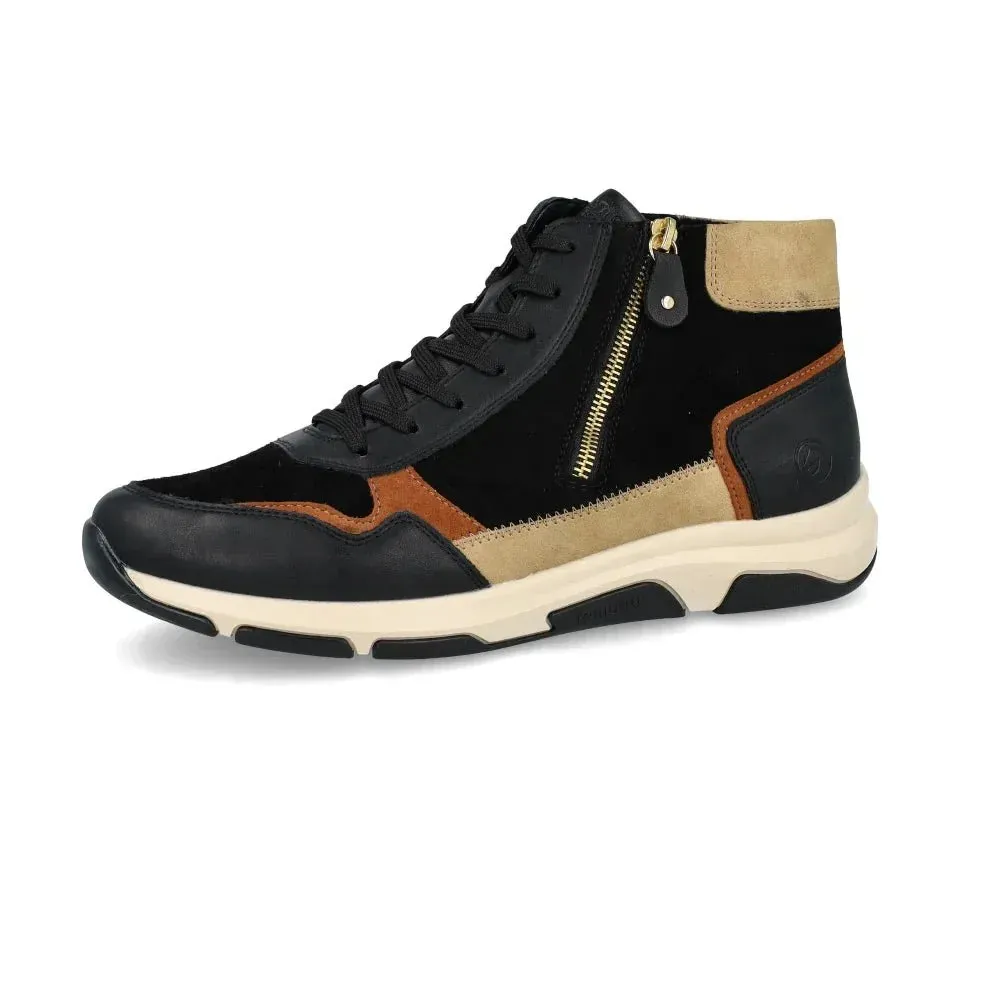 Baskets Remonte D1S70-03 Noires - Cuir Lacets Zip Grande Pointure Femme