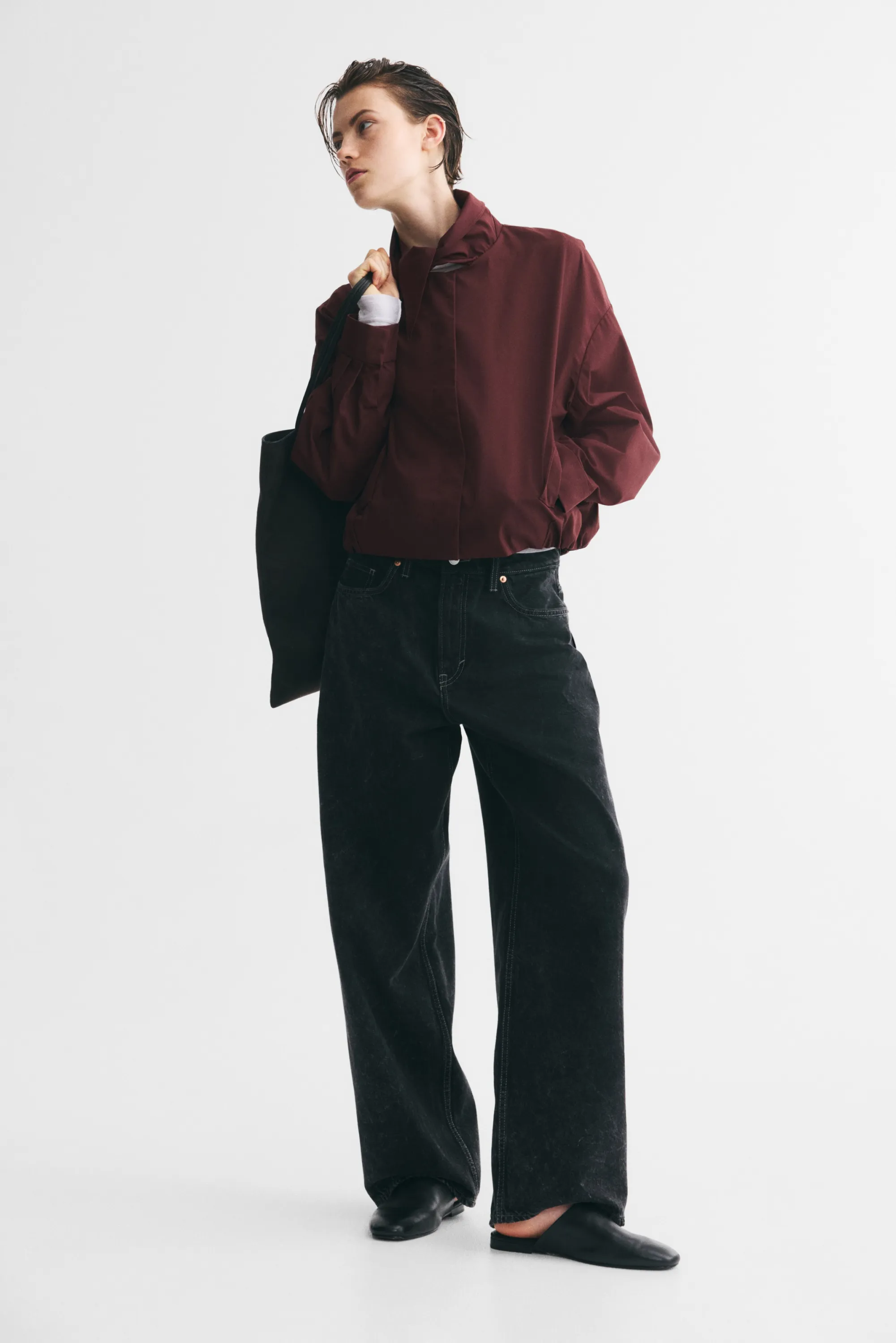 Veste à col foulard avec base à effet boule - Brun rouille