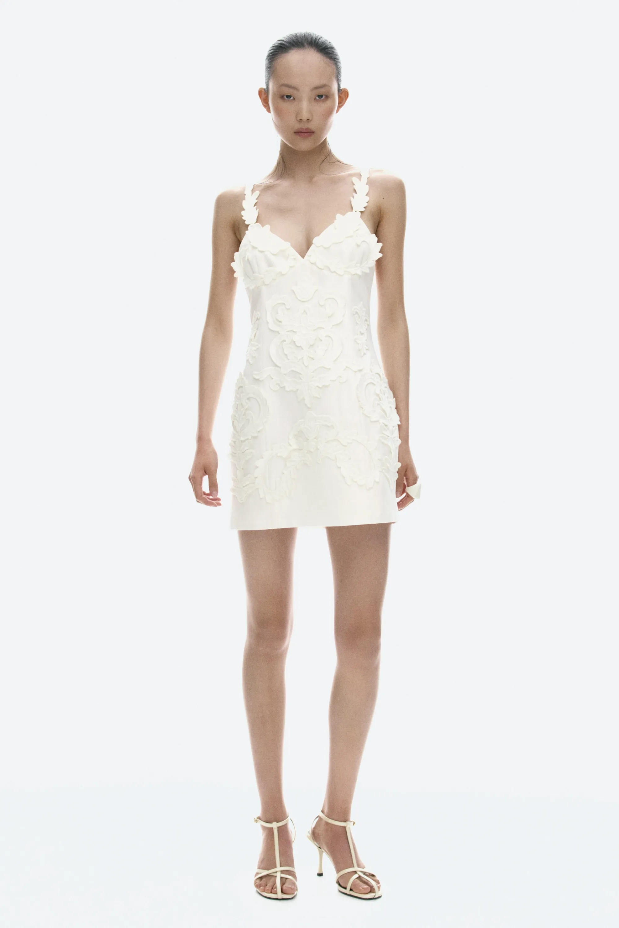 Robe à bretelles fines avec applications - Crème