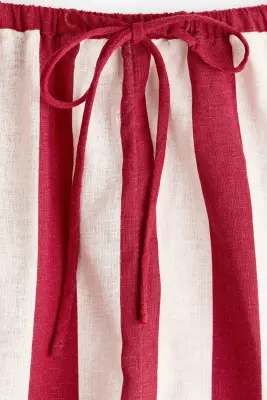 Short en lin mélangé - Rouge foncé/rayé — photo 4