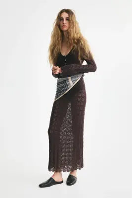 Robe façon crochet avec boutons en haut - Marron foncé — photo 1