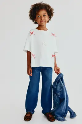 T-shirt en coton avec applications - Blanc/rouge — photo 1