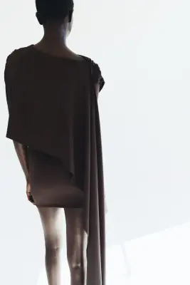 Robe drapée avec détail façon cape - Marron foncé — photo 3