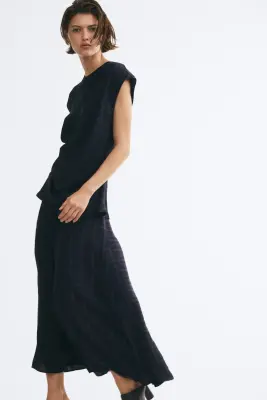Jupe plissée en viscose mélangée - Bleu marine/marron — photo 4