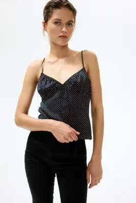 Top à bretelles fines en viscose - Noir/pois — photo 2