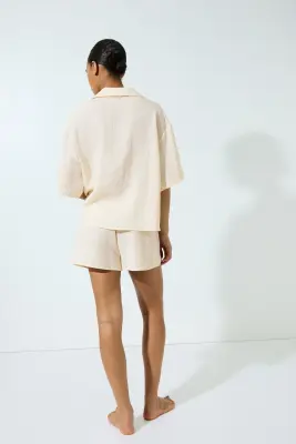 Short avec broderie anglaise - Jaune clair — photo 2
