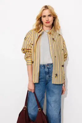 Chemise rayée brodée Femme — photo 3